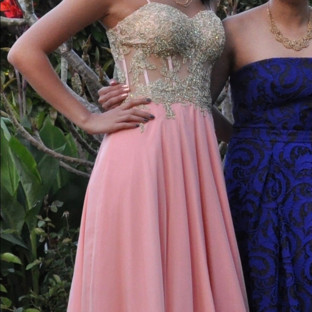 Camille La Vie Pink And Gold Corset Prom Dress Gem